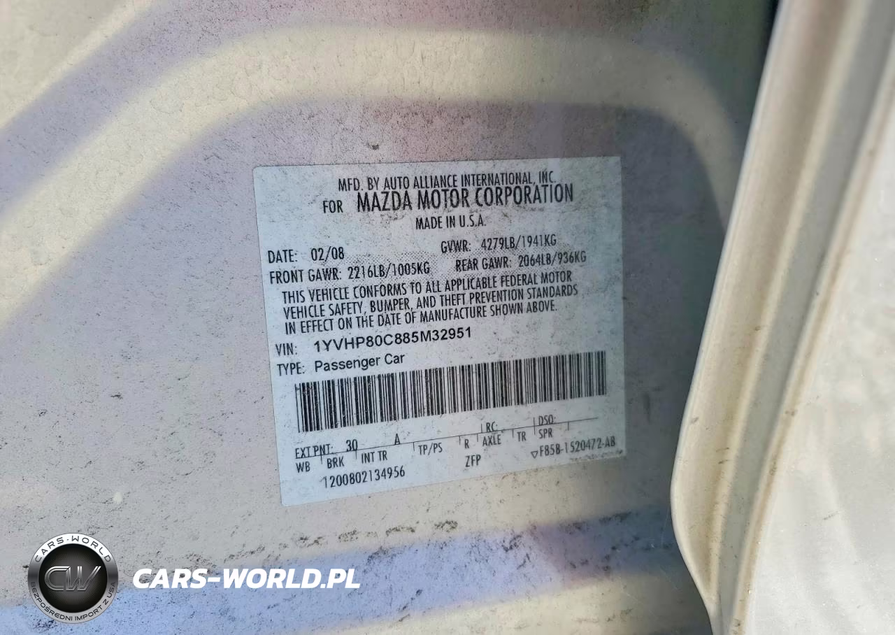 2008 Mazda 6 I VIN:1YVHP80C885M32951 - 12