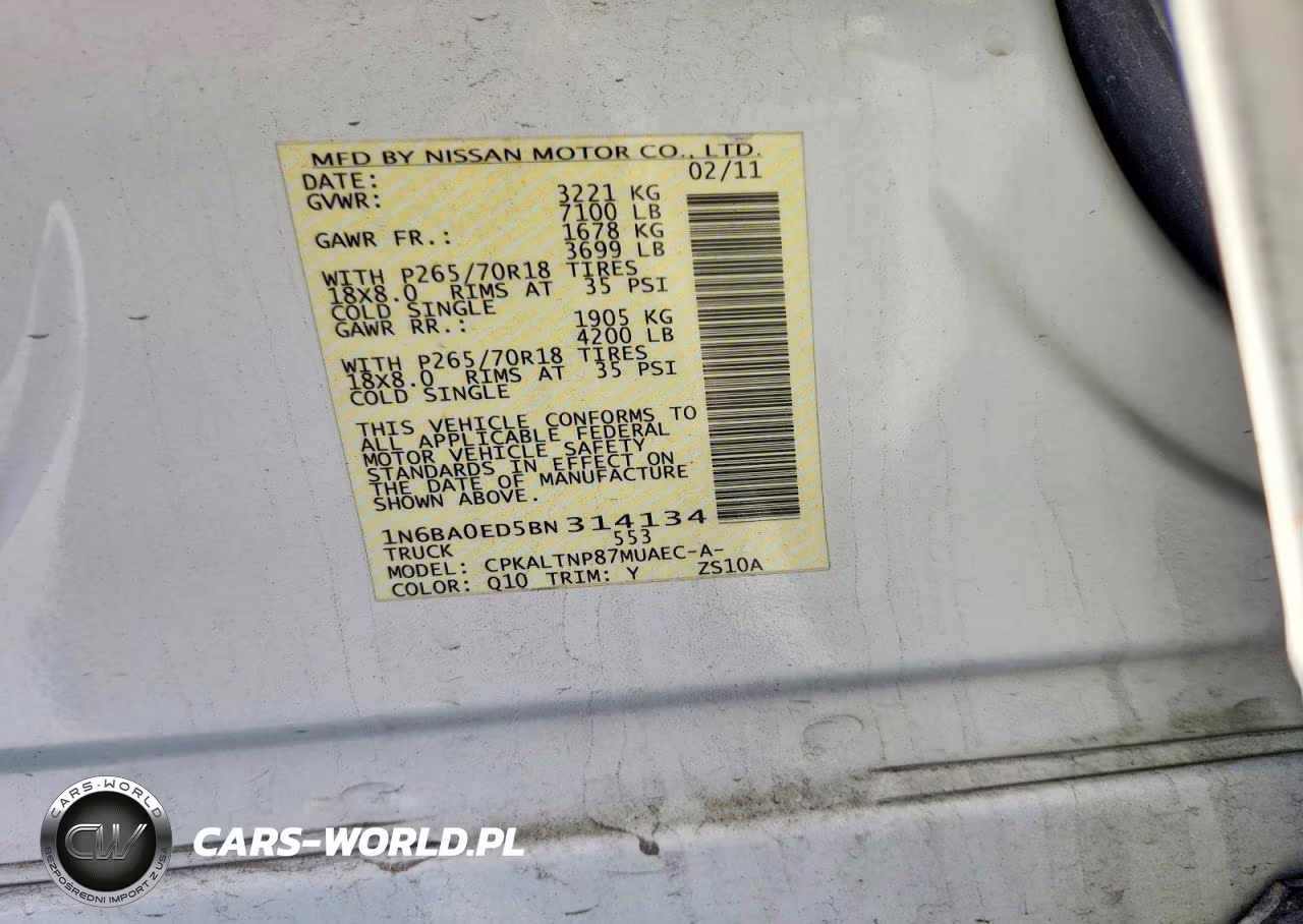 2011 Nissan Titan Sv VIN:1N6BA0ED5BN314134 - 12