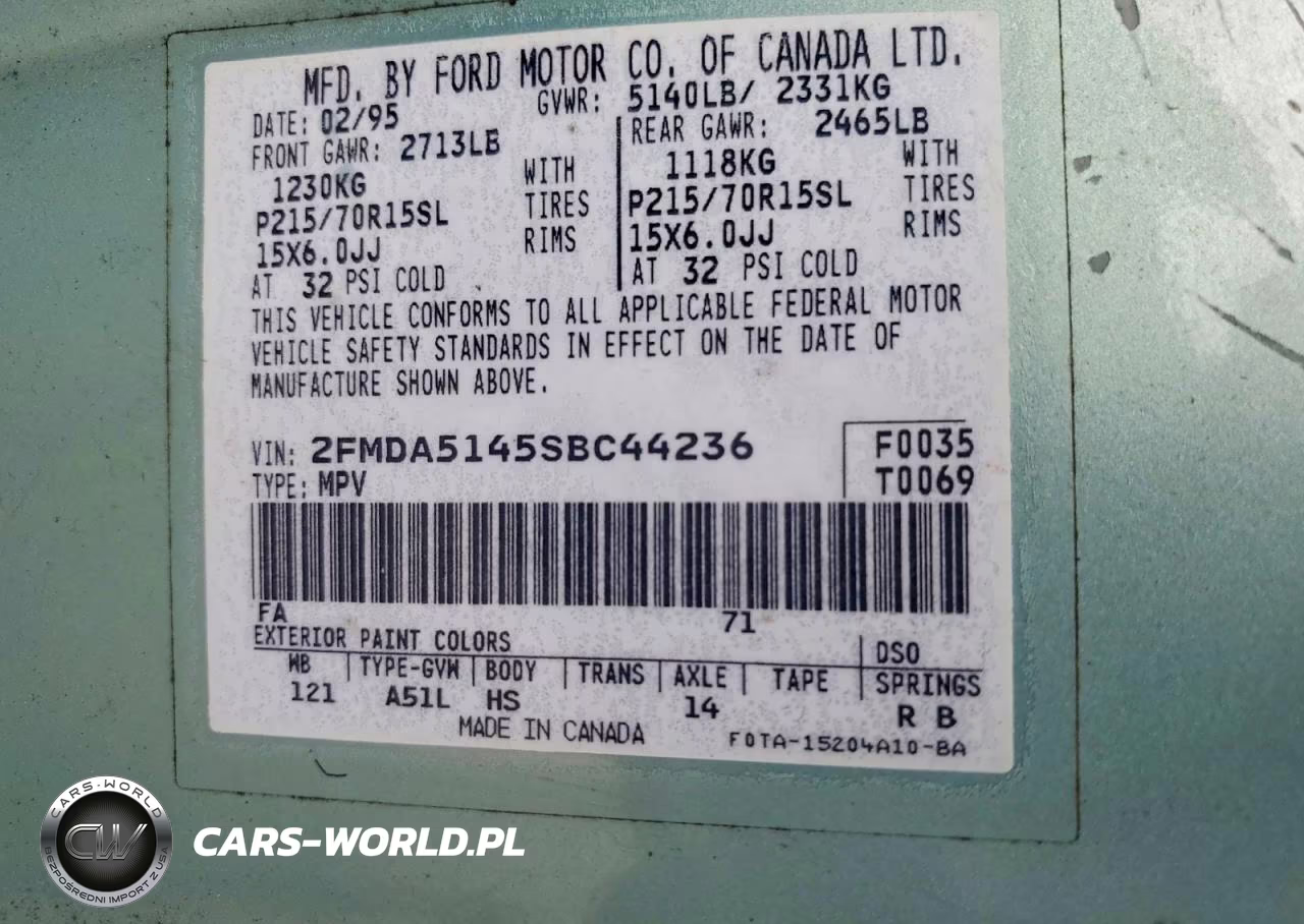 1995 Ford Windstar Wagon VIN:2FMDA5145SBC44236 - 13