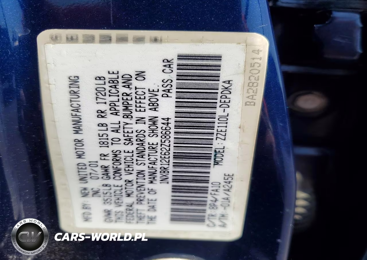 2002 Toyota Corolla Sedan 2Wd VIN:1NXBR12E62Z586644 - 12