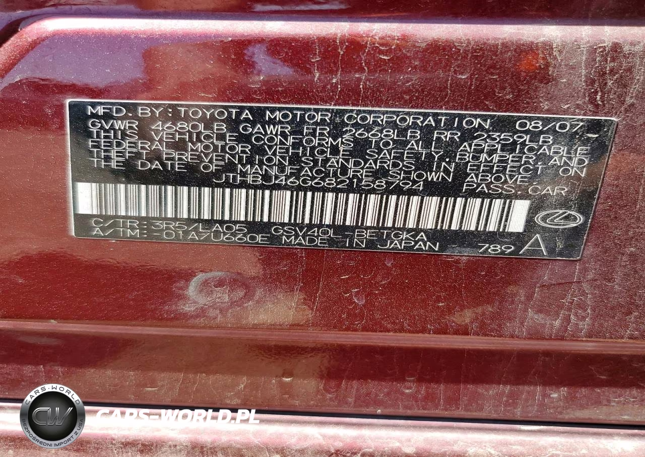 2008 Lexus Es 350 VIN:JTHBJ46G682158794 - 13