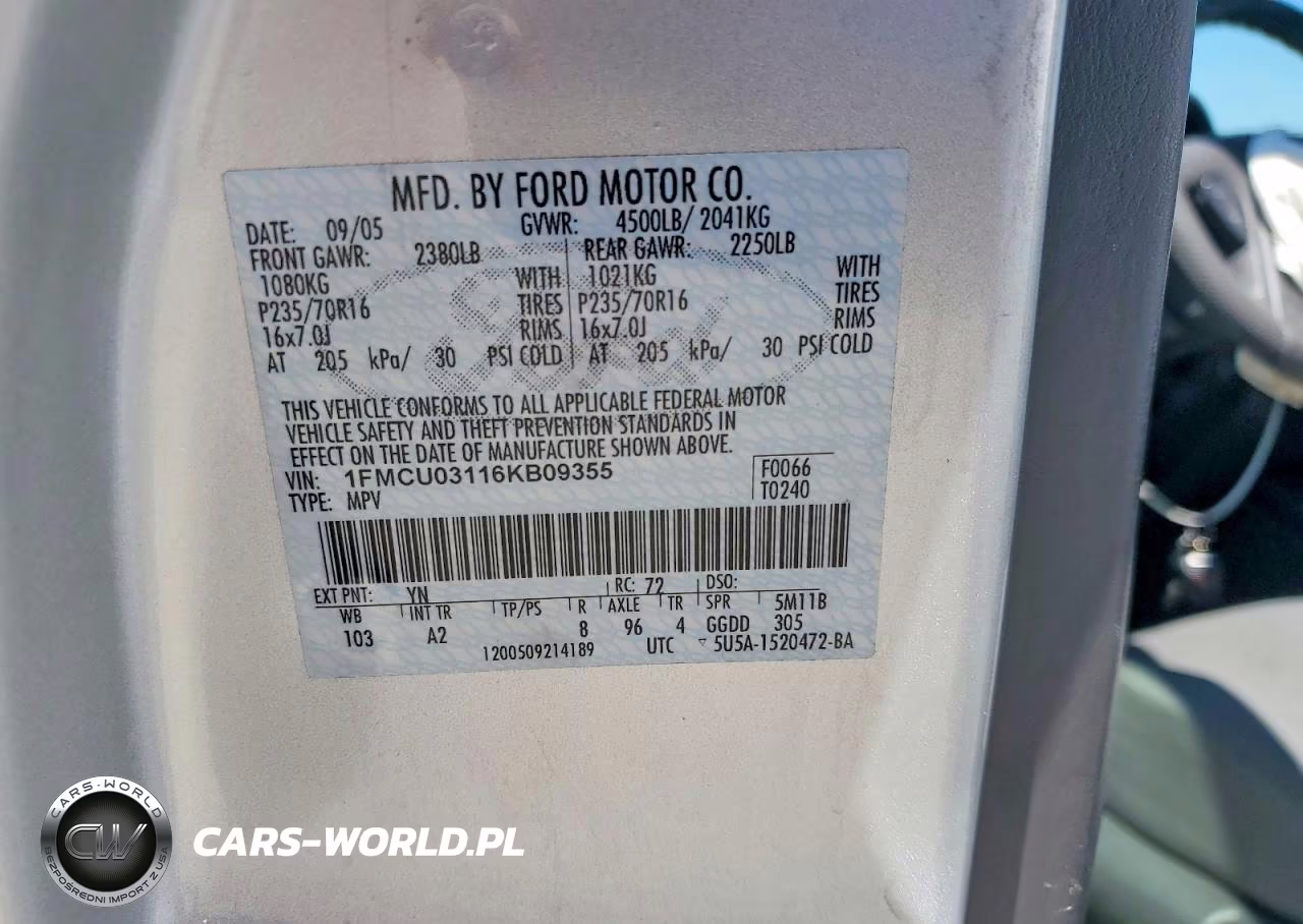 2006 Ford Escape Xlt VIN:1FMCU03116KB09355 - 13