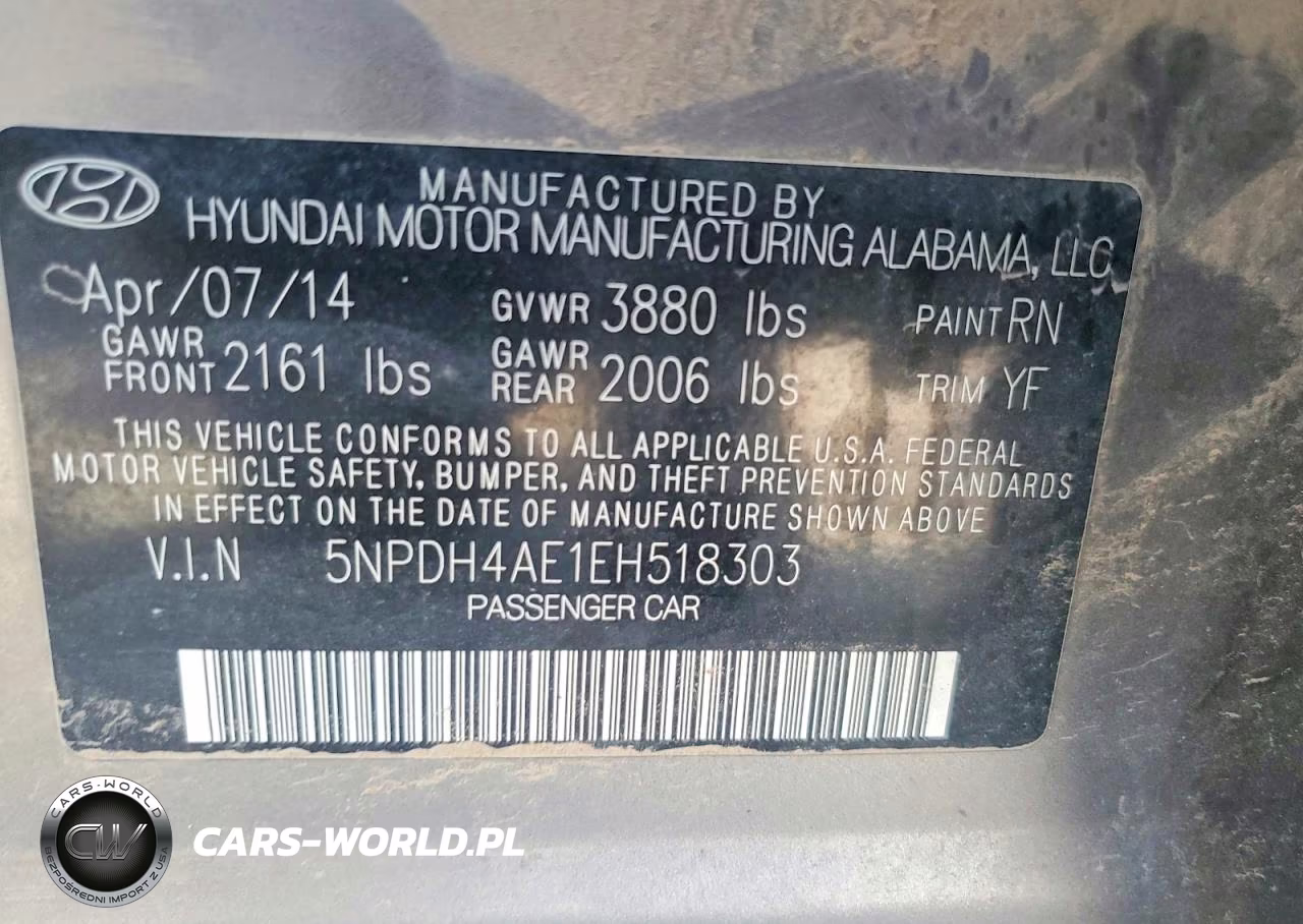 2014 Hyundai Elantra Se VIN:5NPDH4AE1EH518303 - 12