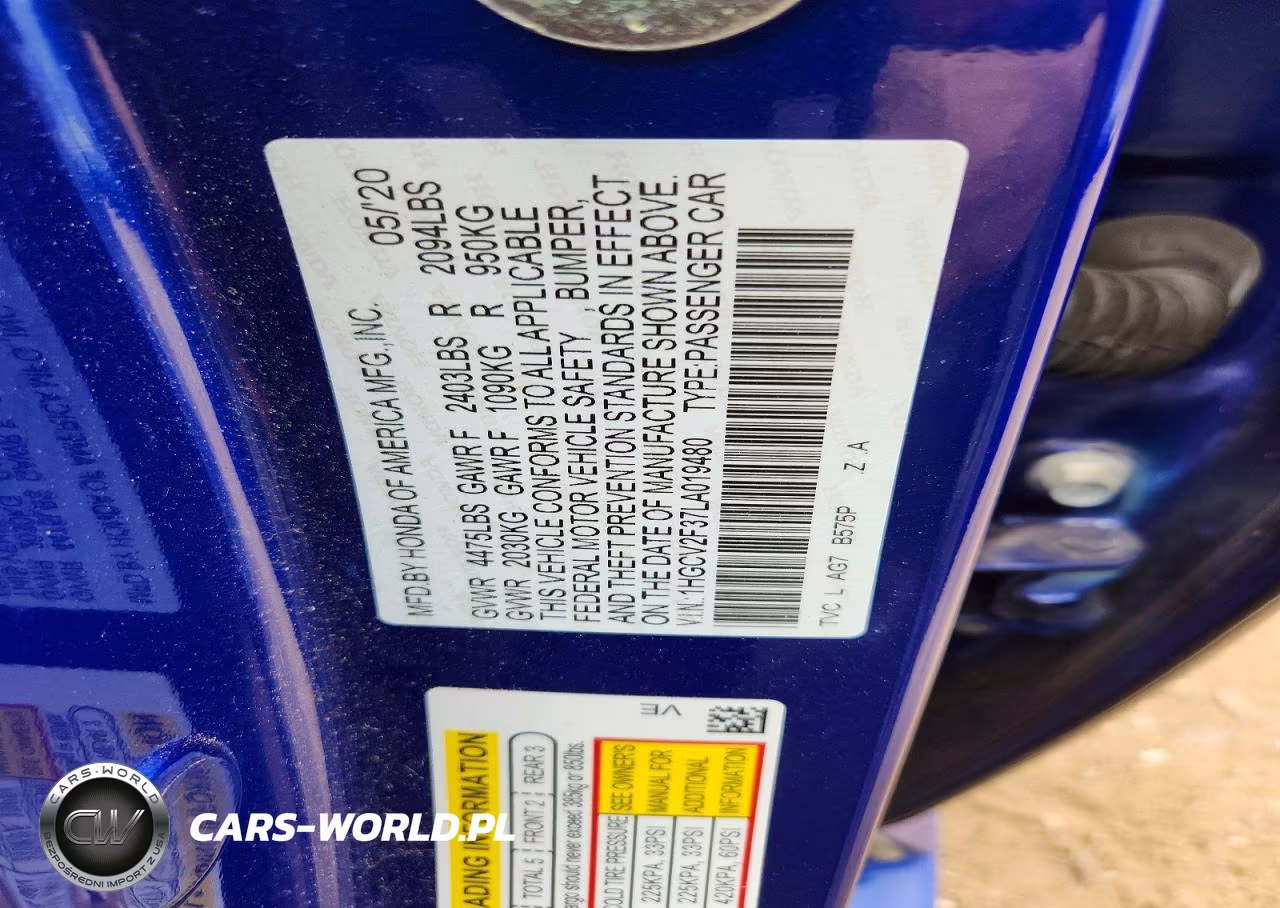 2020 Honda Accord Sport VIN:1HGCV2F37LA019480 - 12