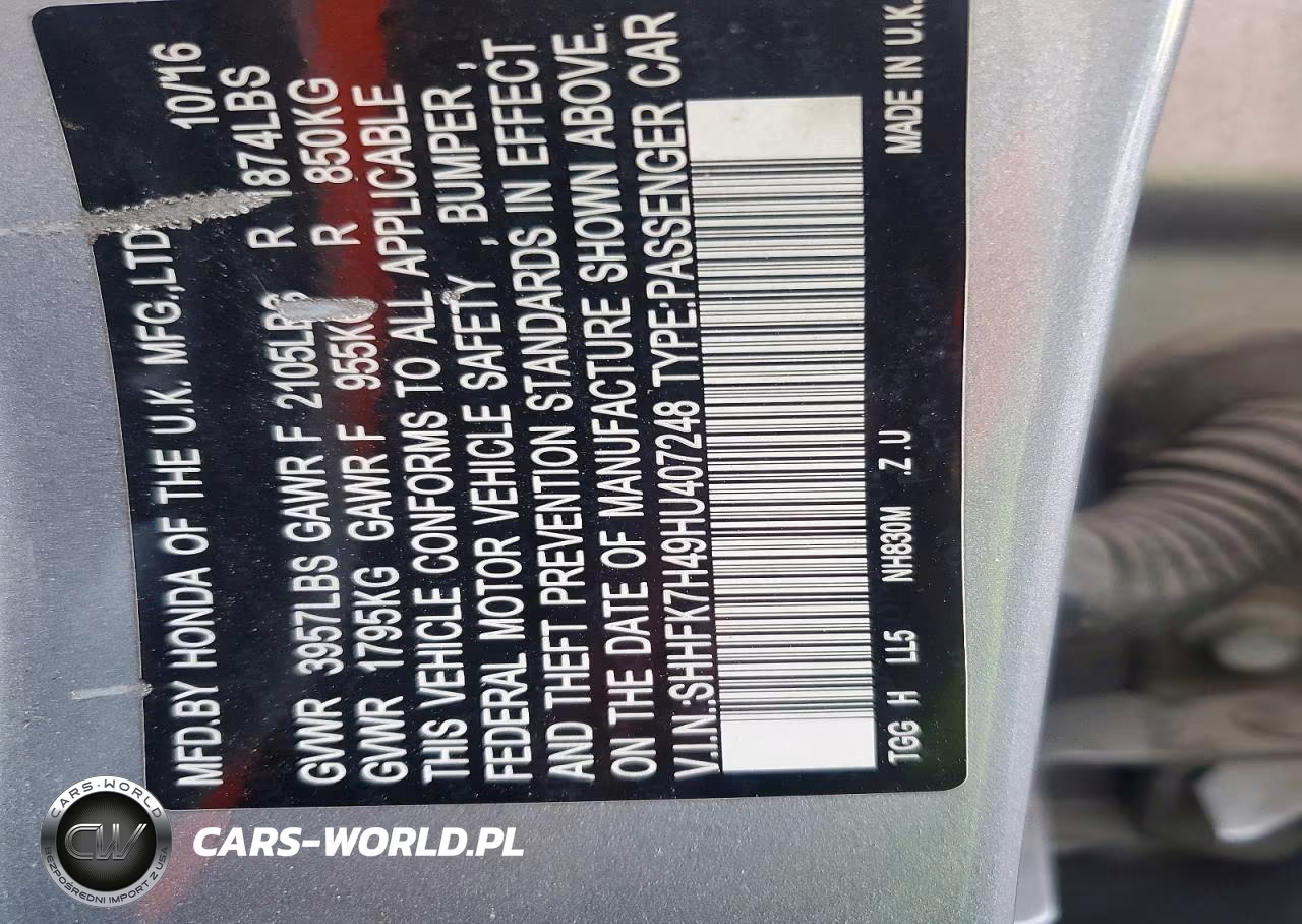 2017 Honda Civic Sport VIN:SHHFK7H49HU407248 - 14