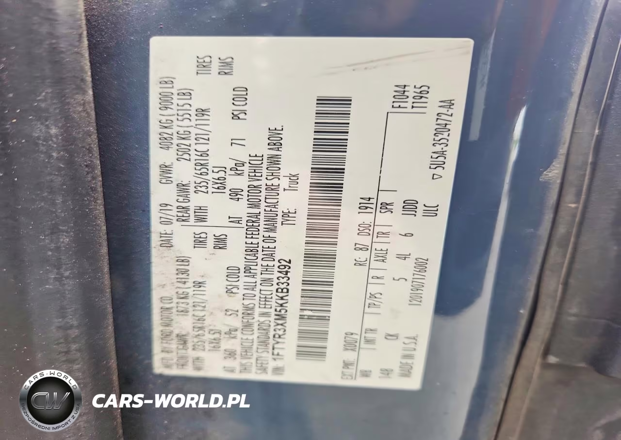 2019 Ford Transit T-250 VIN:1FTYR3XM5KKB33492 - 14