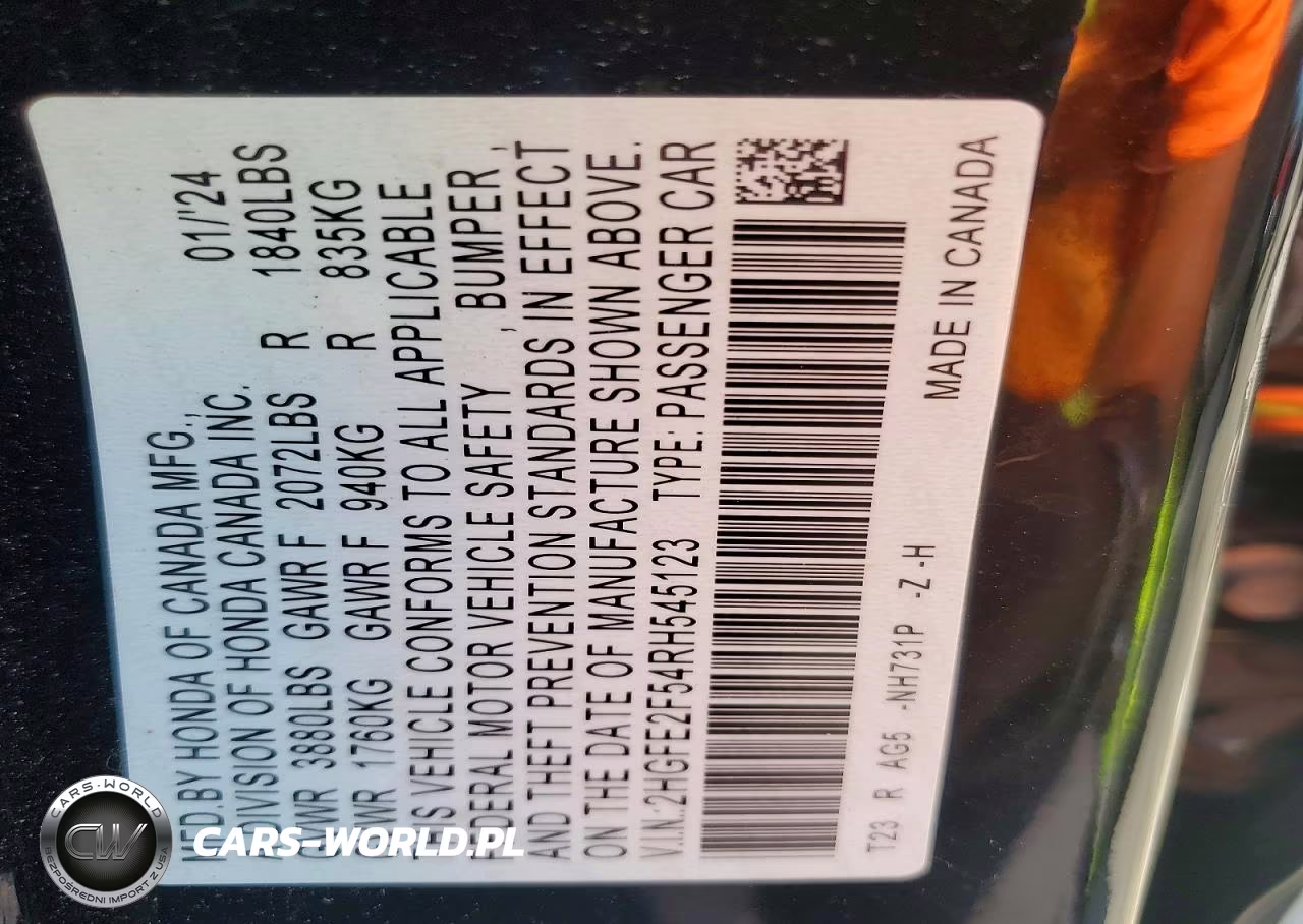2024 Honda Civic Sport VIN:2HGFE2F54RH545123 - 12