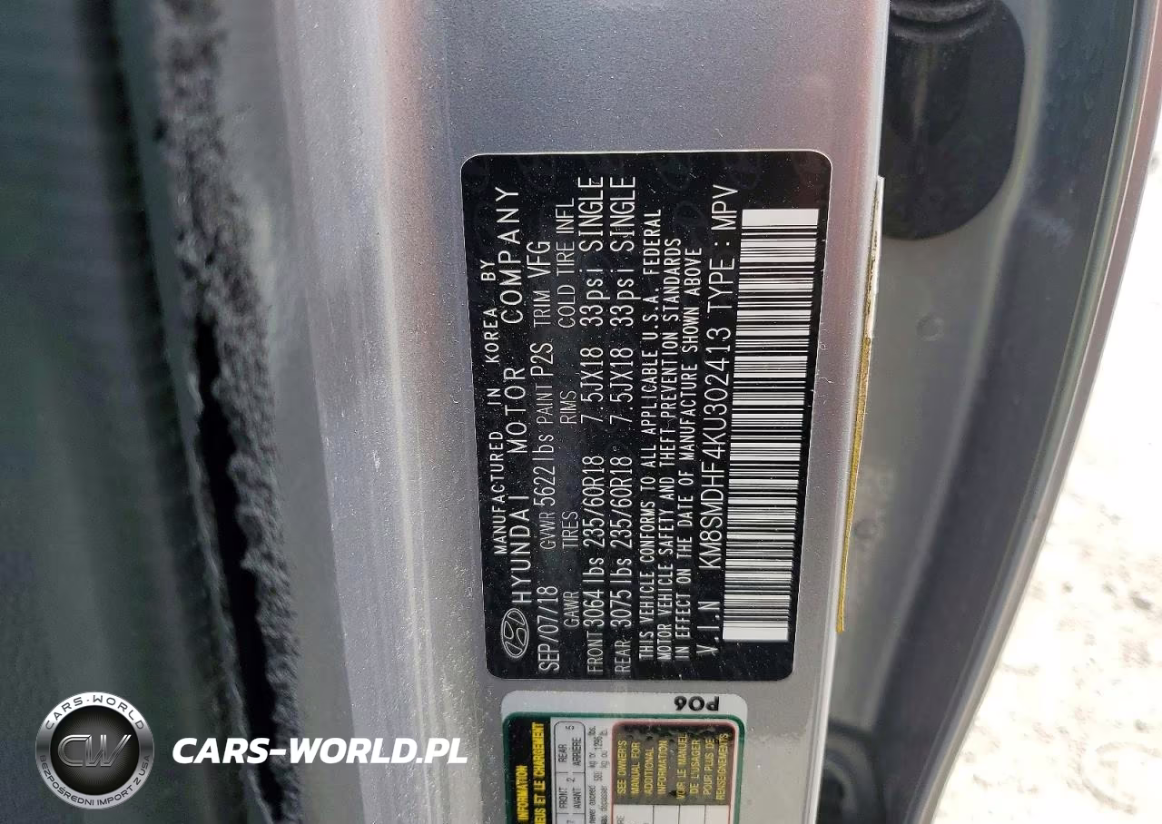 2019 Hyundai Santa Fe Xl Se VIN:KM8SMDHF4KU302413 - 13