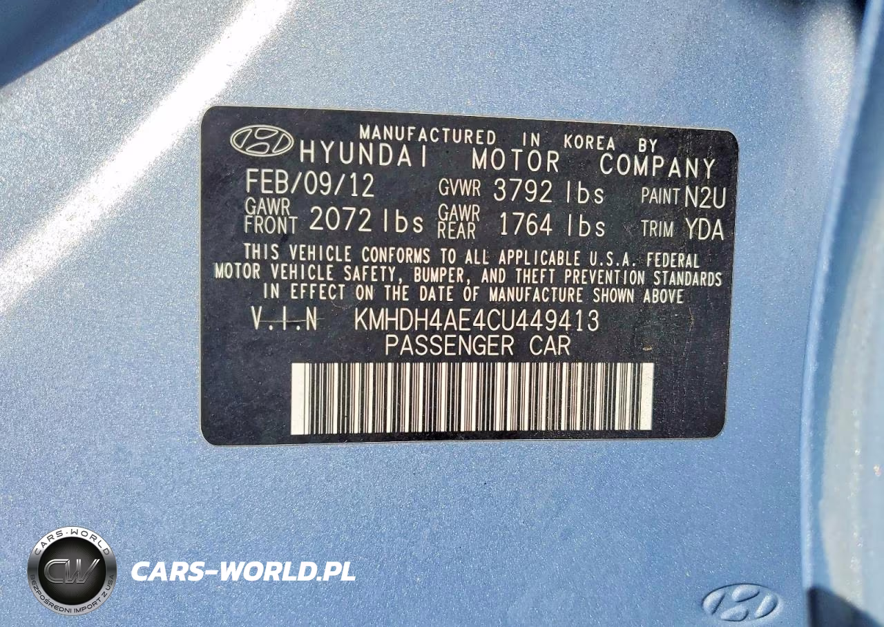 2012 Hyundai Elantra Gls VIN:KMHDH4AE4CU449413 - 12