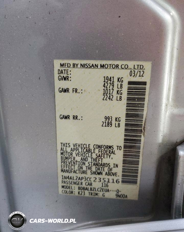 2012 Nissan Altima Base VIN:1N4AL2AP3CC235116 - 12