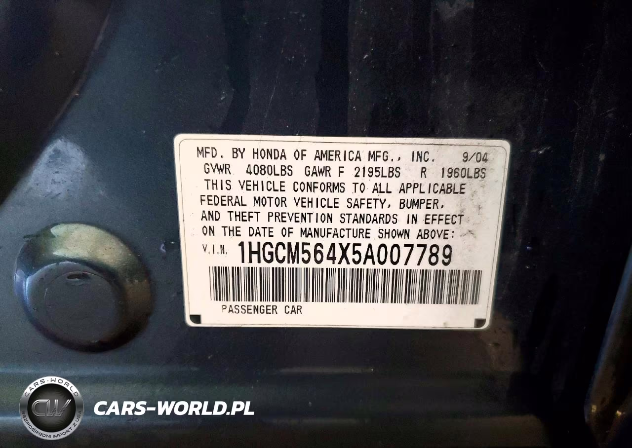 2005 Honda Accord Lx VIN:1HGCM564X5A007789 - 13