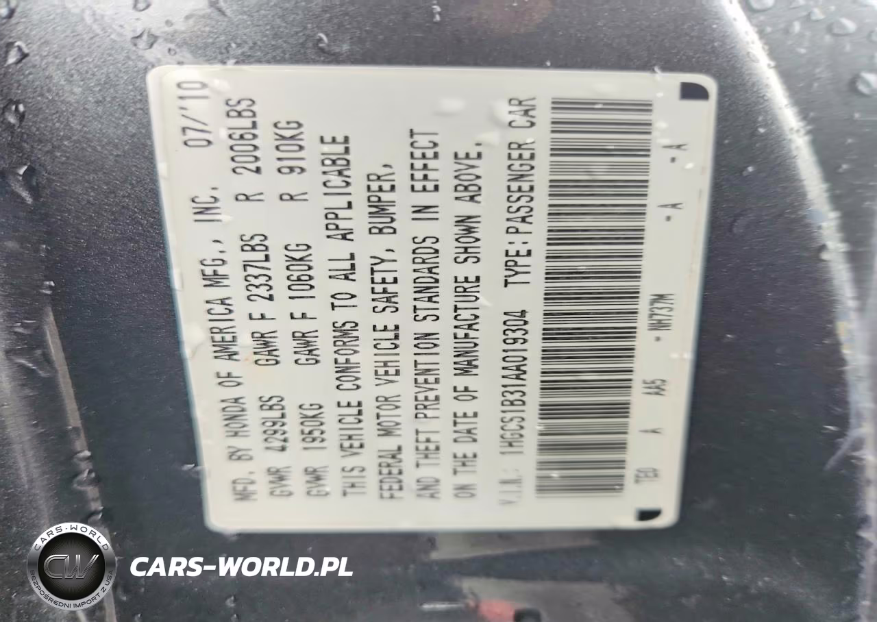 2010 Honda Accord Lx VIN:1HGCS1B31AA019304 - 12