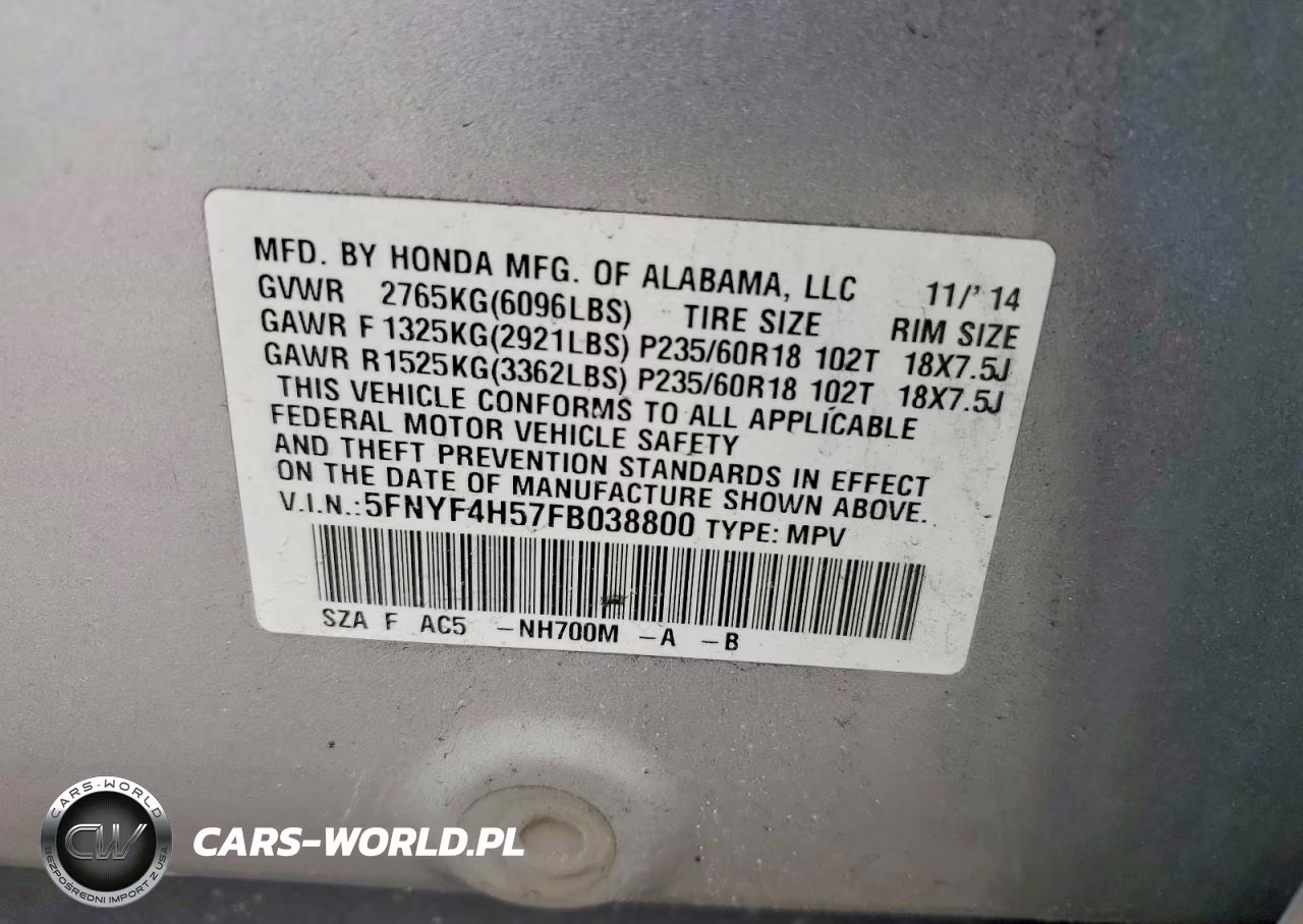 2015 Honda Pilot Exl VIN:5FNYF4H57FB038800 - 13