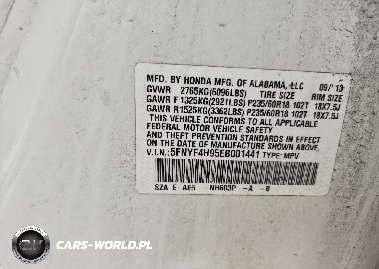 2014 Honda Pilot Touring VIN:5FNYF4H95EB001441 - 13