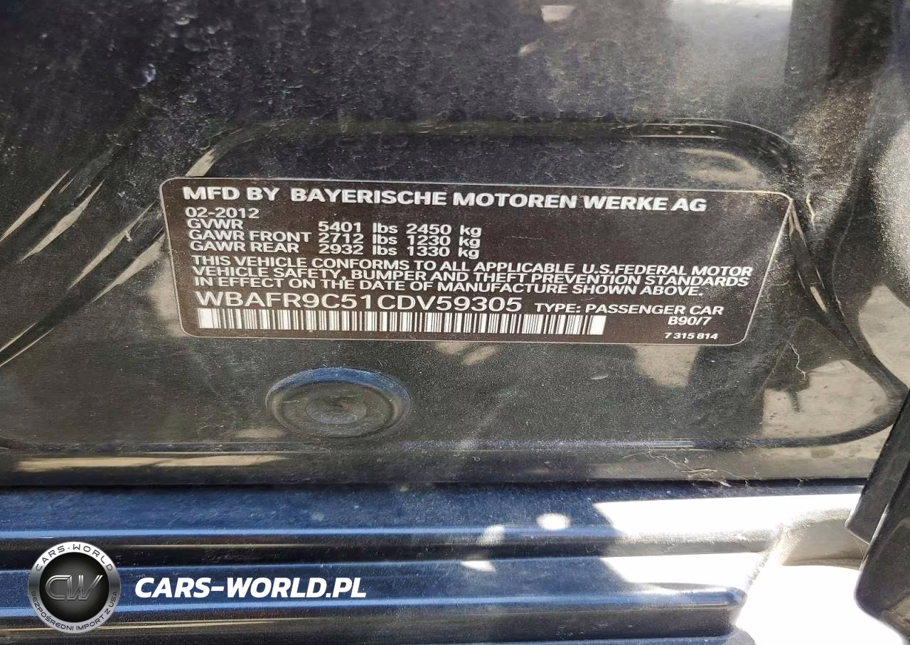 2012 BMW 550 I VIN:WBAFR9C51CDV59305 - 12