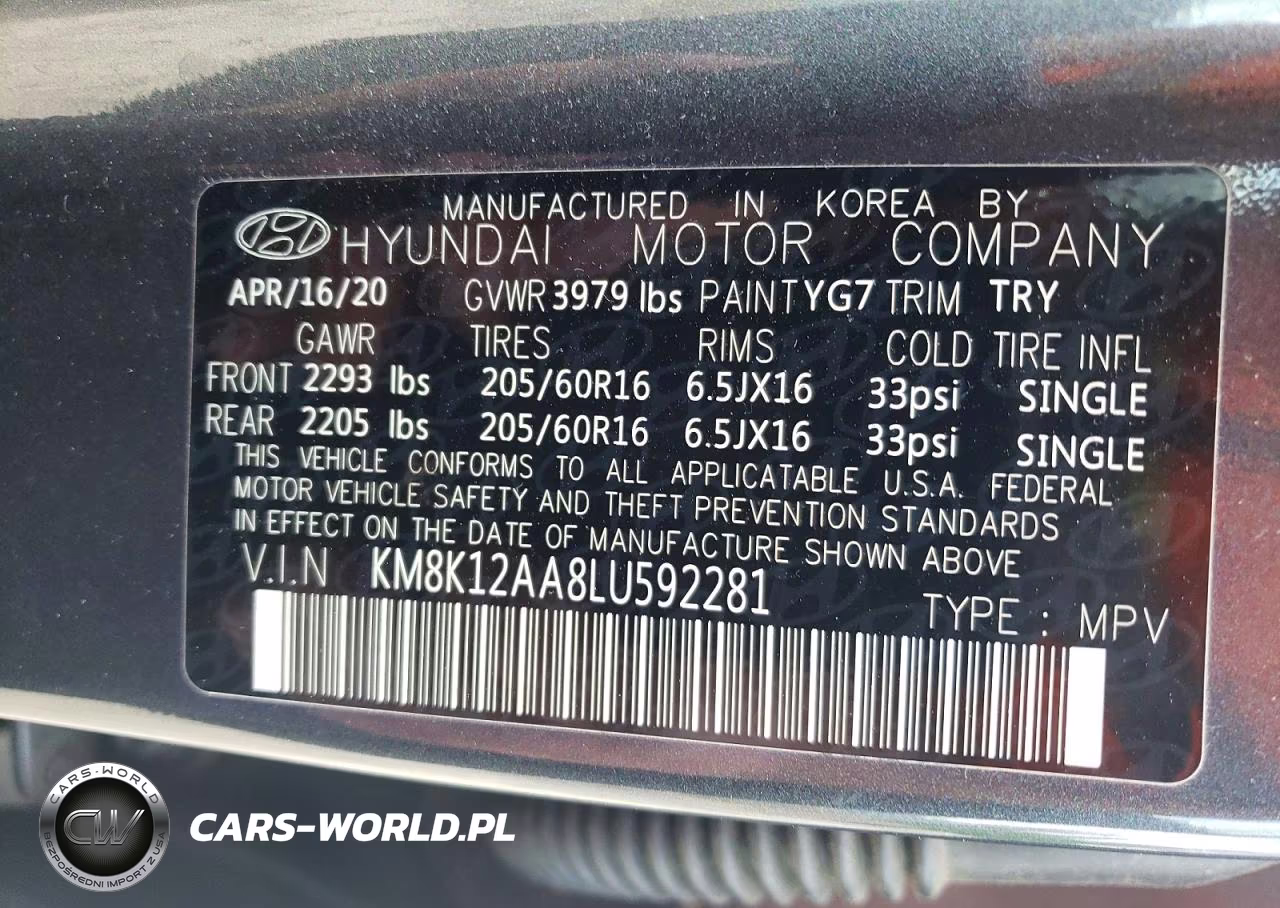2020 Hyundai Kona Se VIN:KM8K12AA8LU592281 - 12
