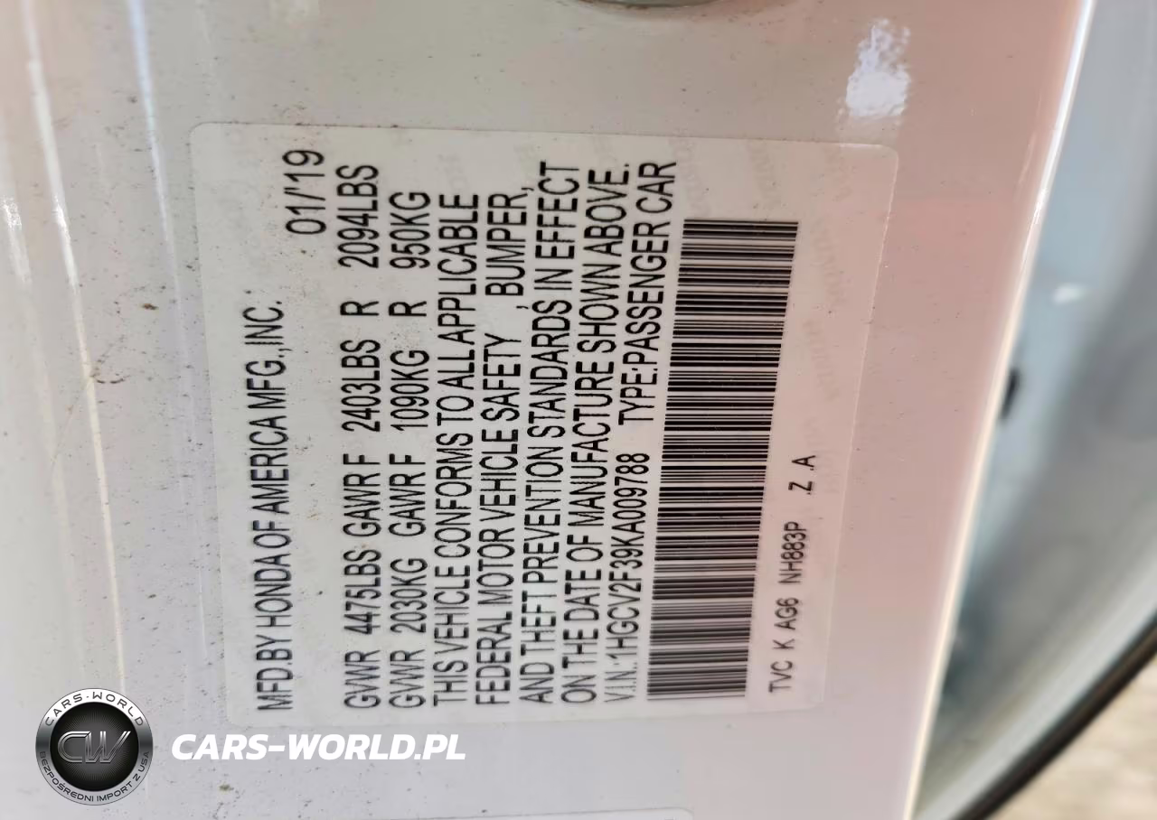 2019 Honda Accord Sport VIN:1HGCV2F39KA009788 - 12