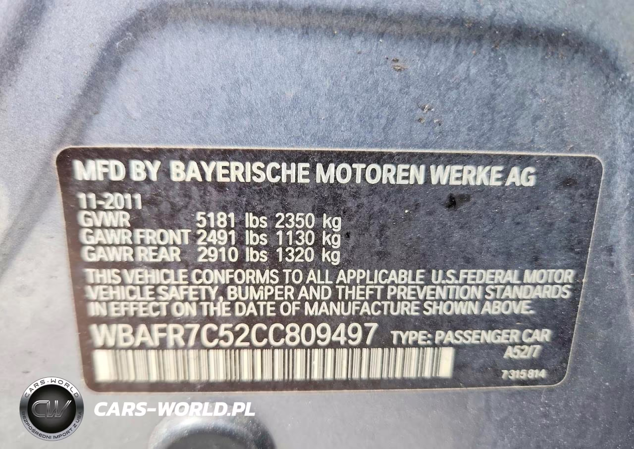 2012 BMW 535 I VIN:WBAFR7C52CC809497 - 12