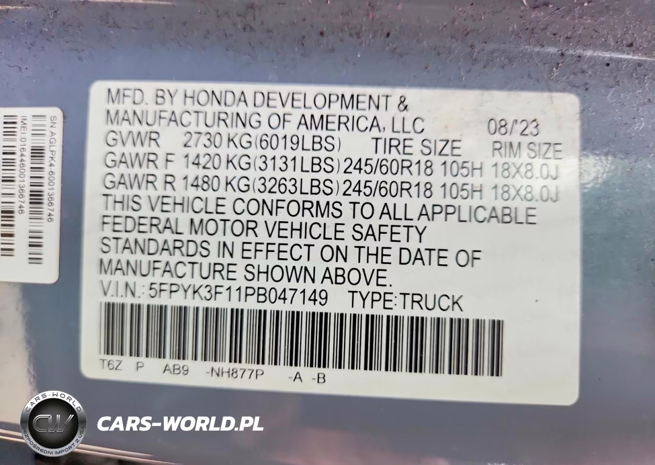 2023 Honda Ridgeline Sport VIN:5FPYK3F11PB047149 - 12