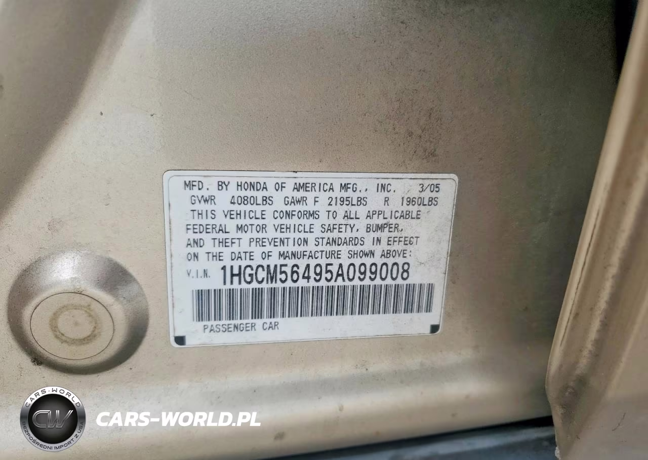 2005 Honda Accord Lx VIN:1HGCM56495A099008 - 12