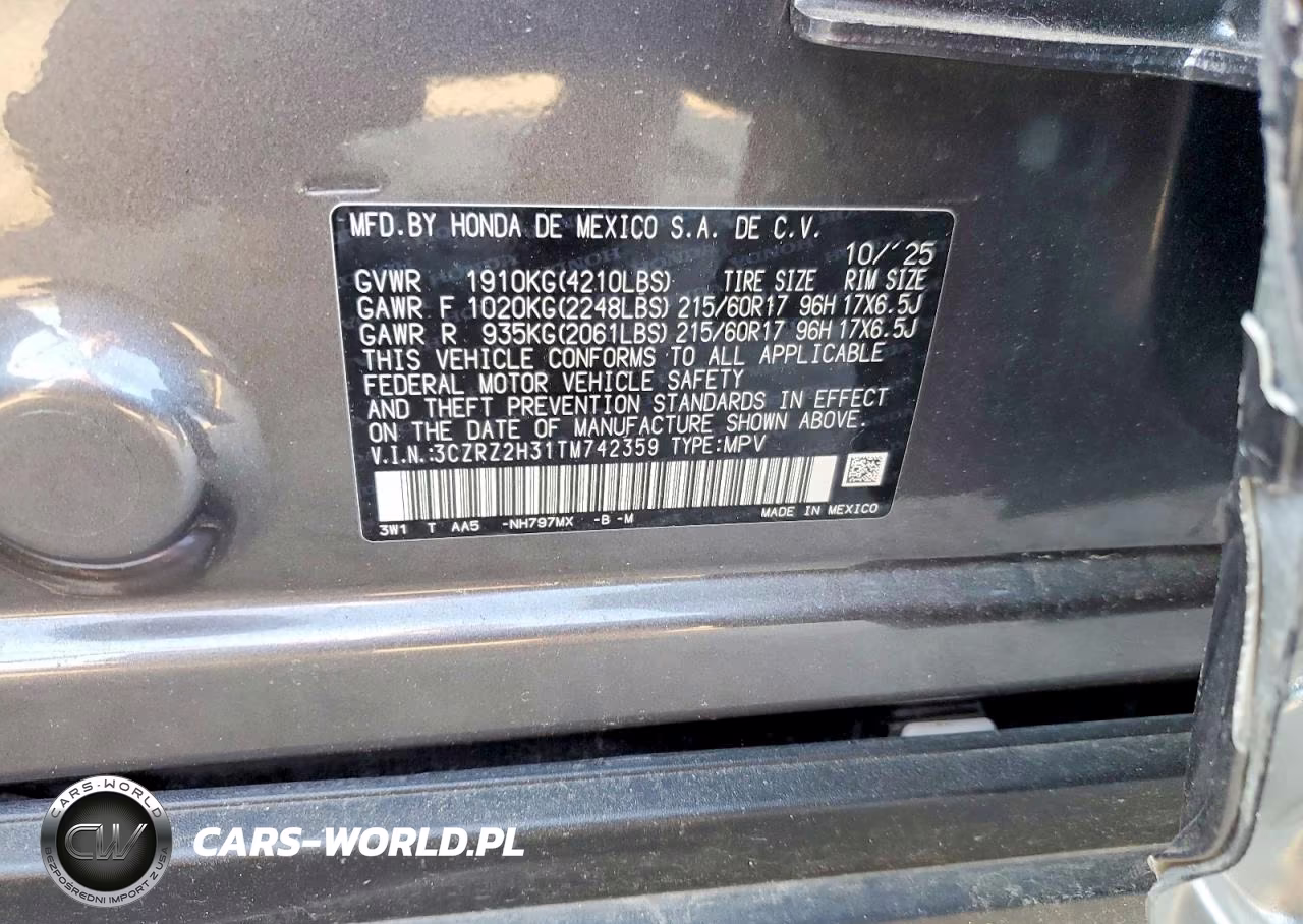 2026 Honda Hr-V Lx VIN:3CZRZ2H31TM742359 - 12