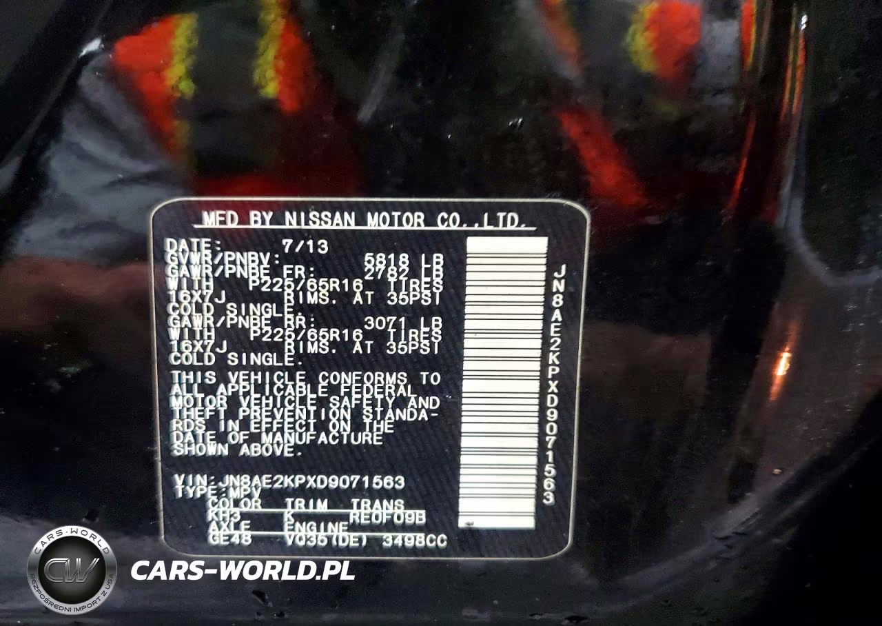2013 Nissan Quest S VIN:JN8AE2KPXD9071563 - 13