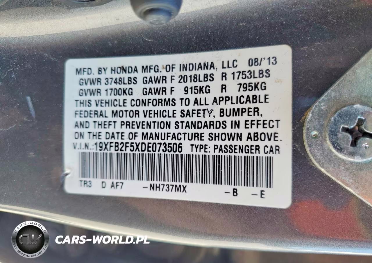 2013 Honda Civic Lx VIN:19XFB2F5XDE073506 - 12