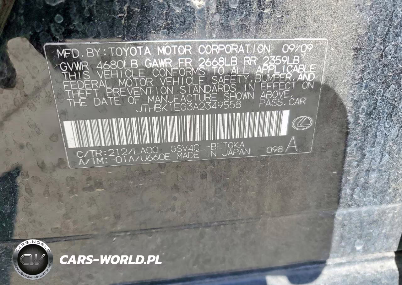 2010 Lexus Es 350 VIN:JTHBK1EG3A2349558 - 13