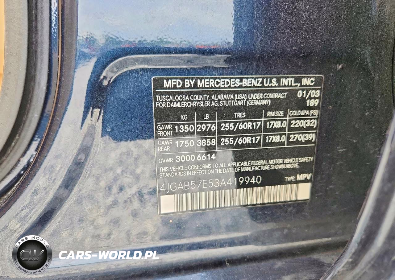 2003 Mercedes-Benz Ml 350 VIN:4JGAB57E53A419940 - 13