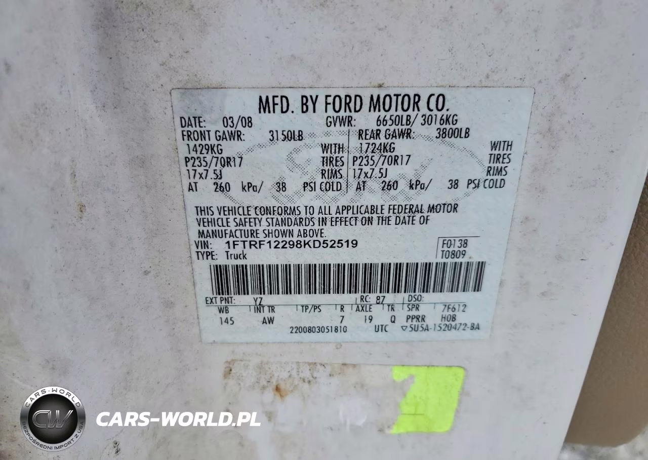 2008 Ford F150 Xl VIN:1FTRF12298KD52519 - 12