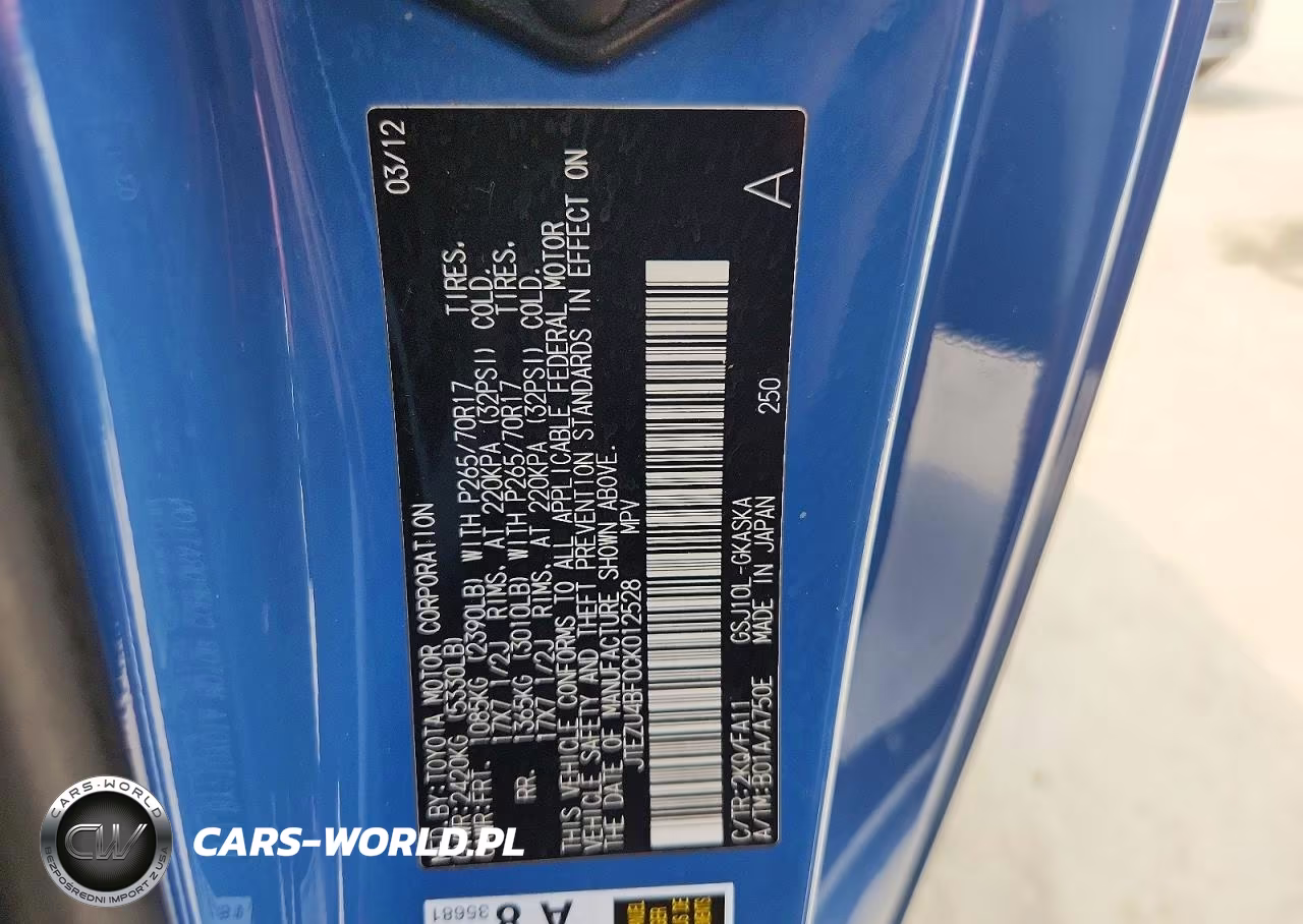 2012 Toyota Fj Cruiser Base VIN:JTEZU4BF0CK012528 - 13