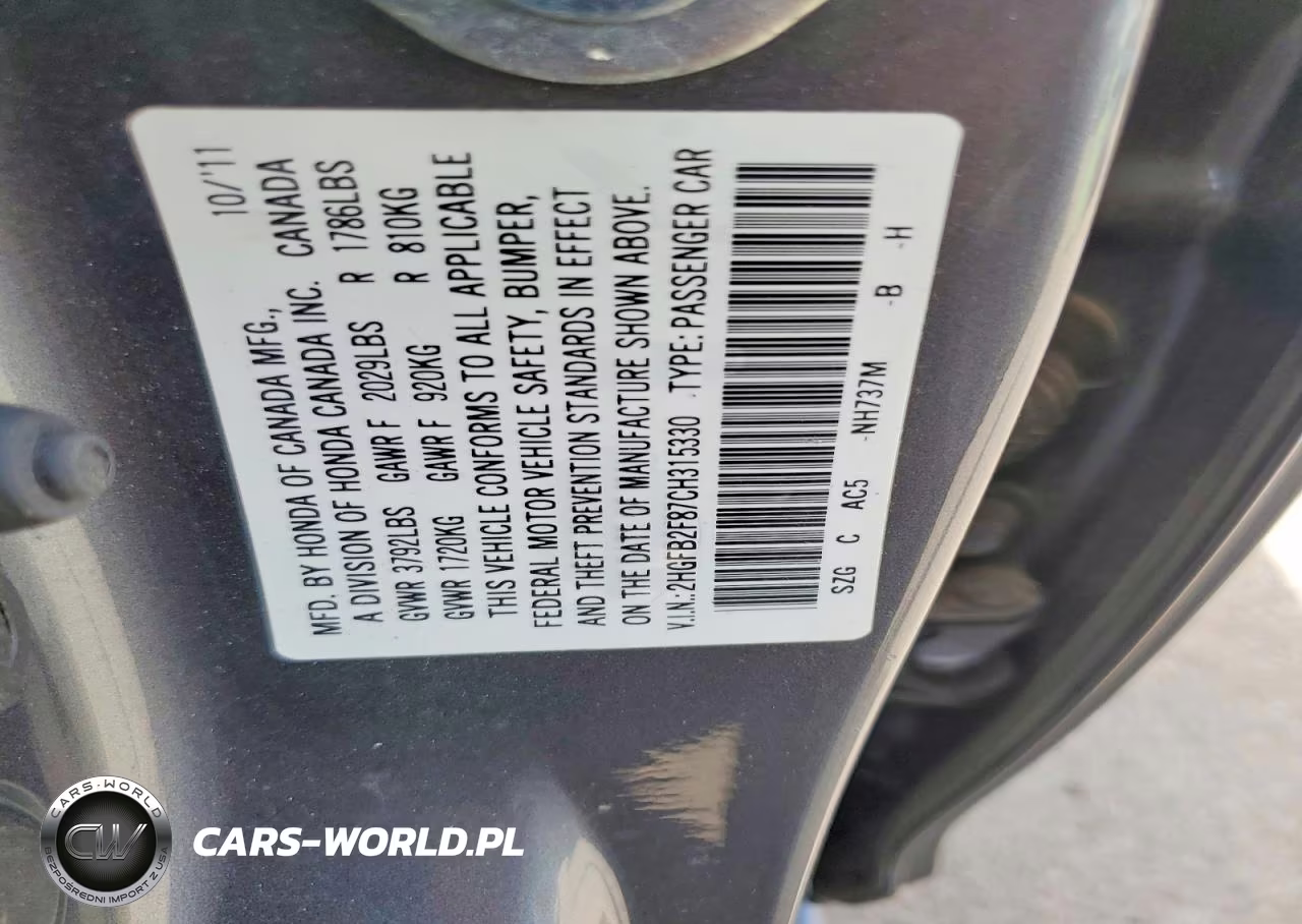 2012 Honda Civic Ex VIN:2HGFB2F87CH315330 - 12