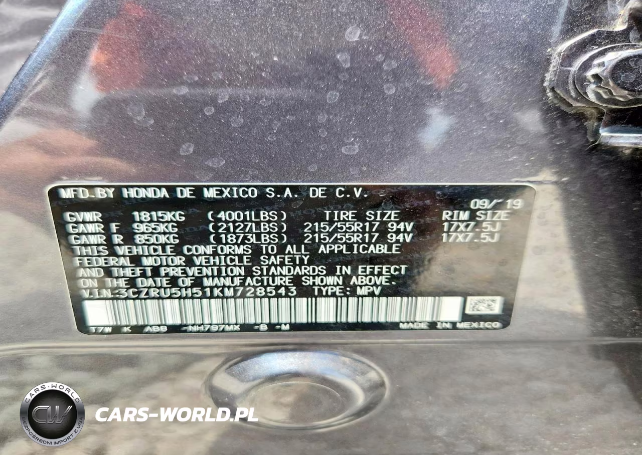 2019 Honda Hr-V Ex VIN:3CZRU5H51KM728543 - 12
