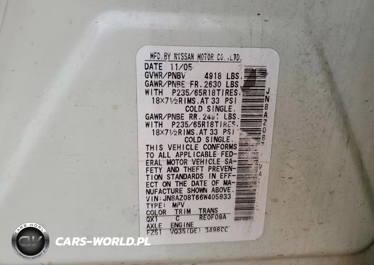 2006 Nissan Murano S VIN:JN8AZ08T66W405833 - 14