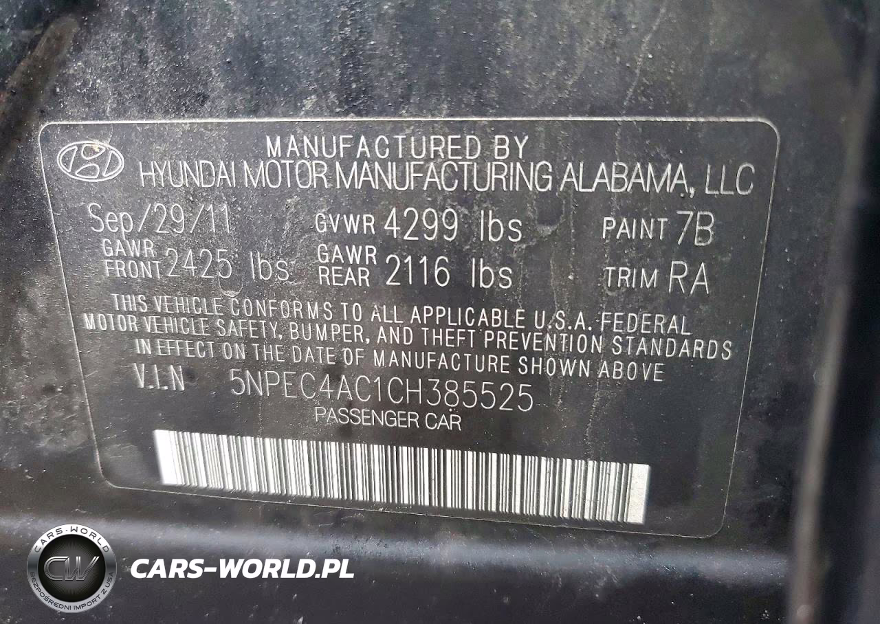 2012 Hyundai Sonata VIN:5NPEC4AC1CH385525 - 12