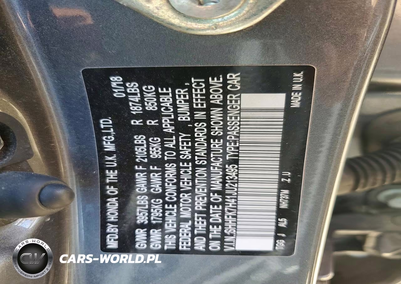 2018 Honda Civic Sport VIN:SHHFK7H41JU213495 - 13