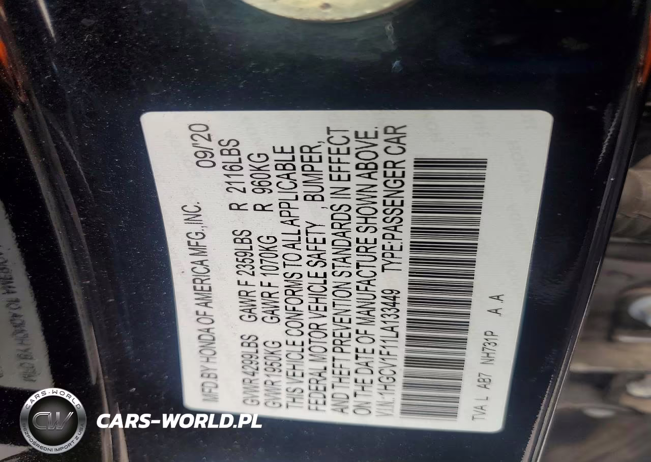 2020 Honda Accord Lx VIN:1HGCV1F11LA133449 - 12