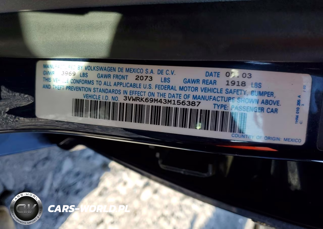 2003 Volkswagen Jetta Gl VIN:3VWRK69M43M156387 - 12