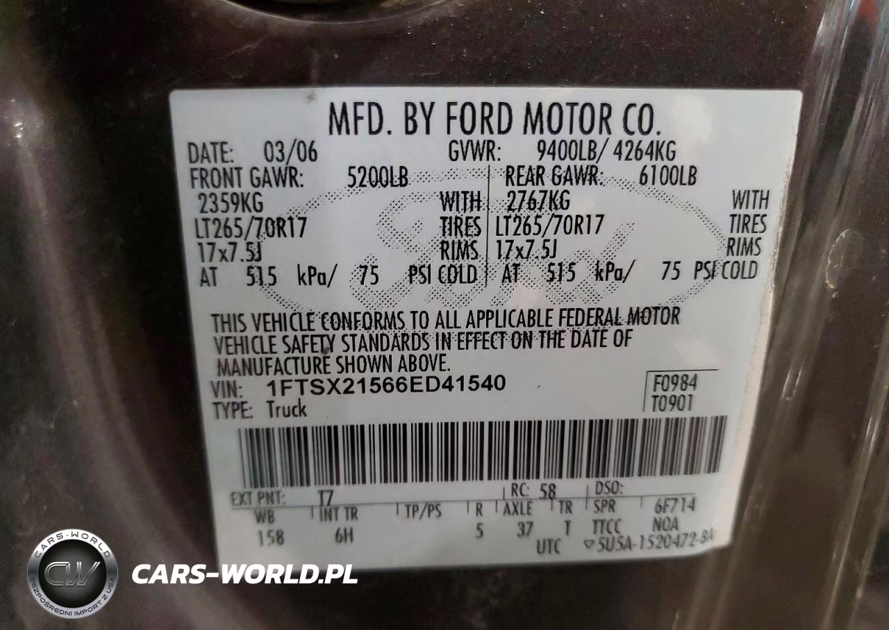 2006 Ford F250 Super Duty VIN:1FTSX21566ED41540 - 12