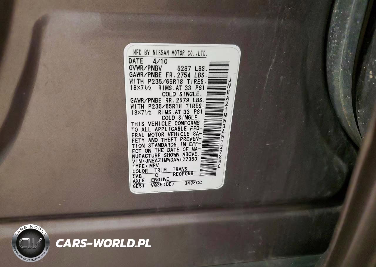 2010 Nissan Murano S VIN:JN8AZ1MW3AW127360 - 13