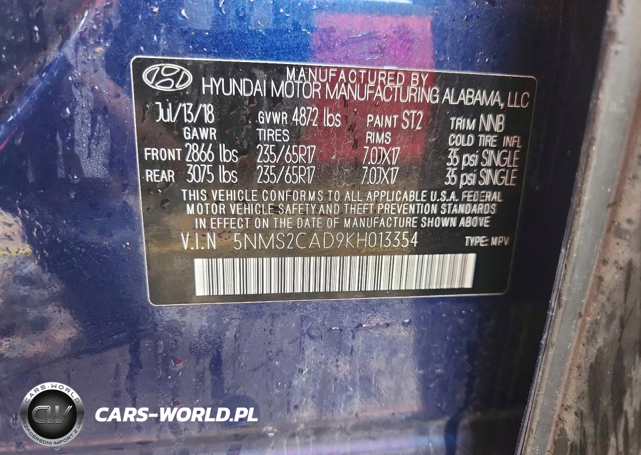 2019 Hyundai Santa Fe Se VIN:5NMS2CAD9KH013354 - 12