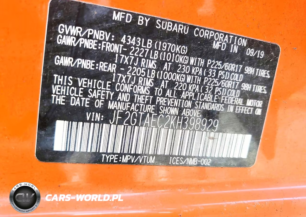 2019 Subaru Crosstrek Premium VIN:JF2GTAEC2KH398929 - 13