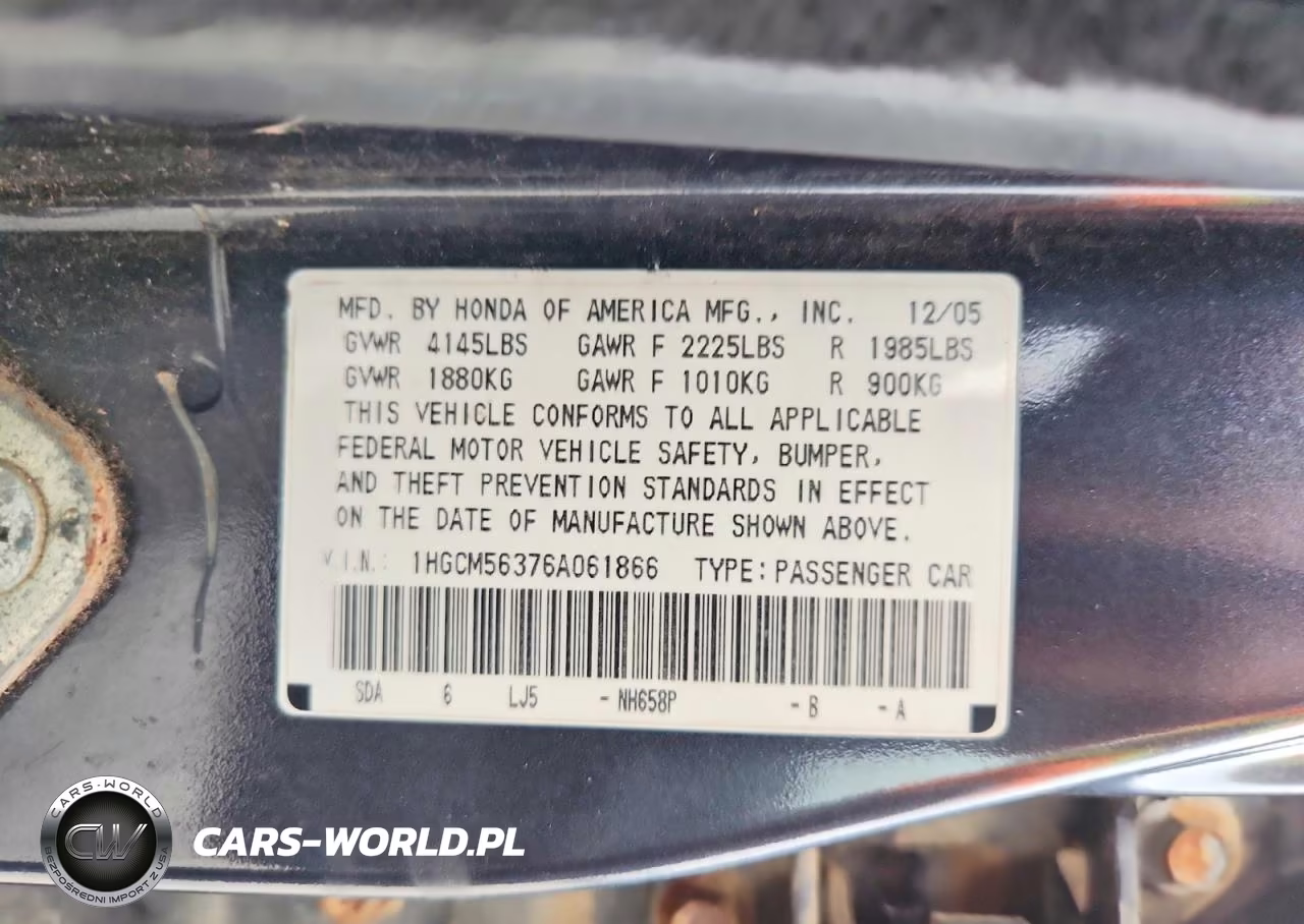 2006 Honda Accord Se VIN:1HGCM56376A061866 - 12