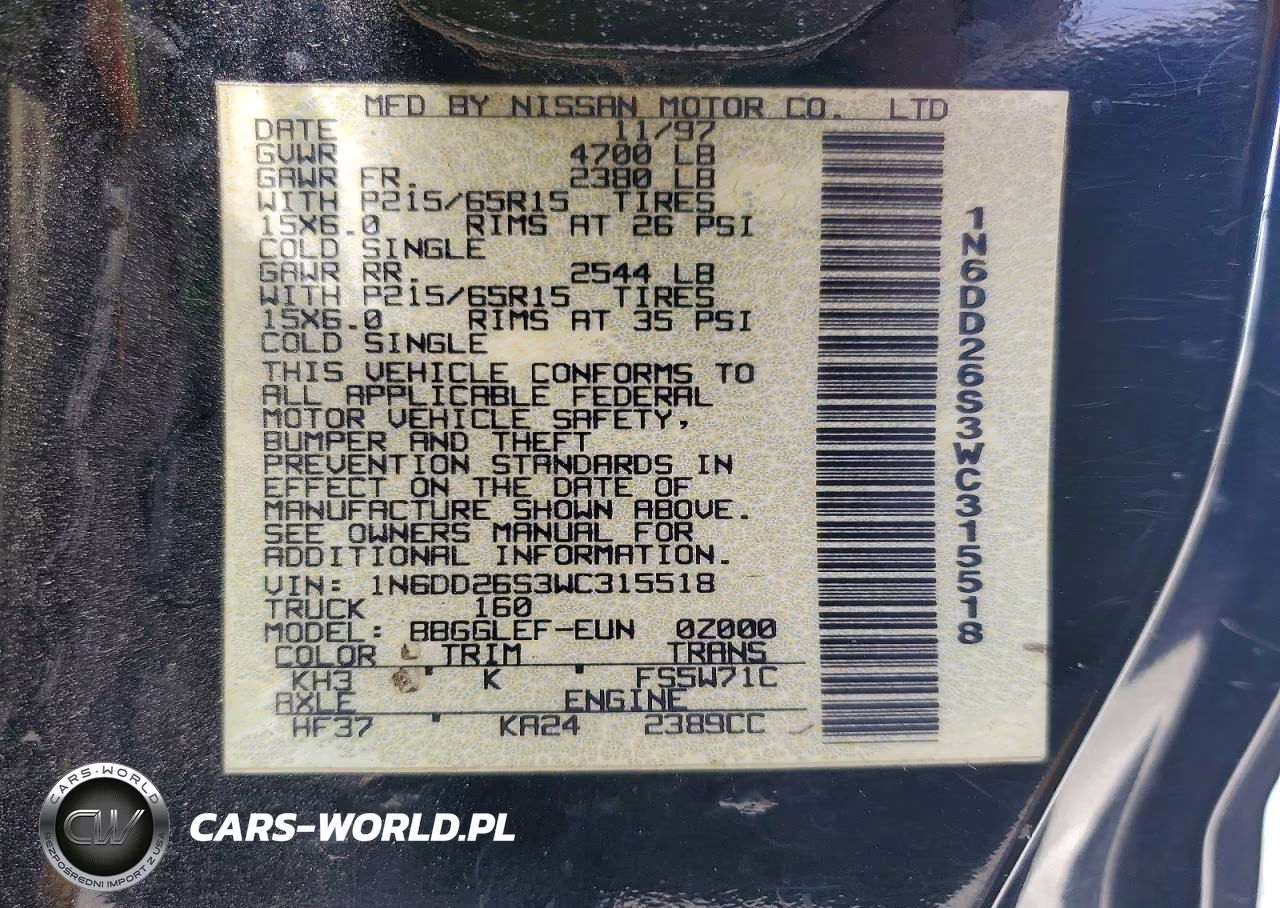 1998 Nissan Frontier Xe VIN:1N6DD26S3WC315518 - 12