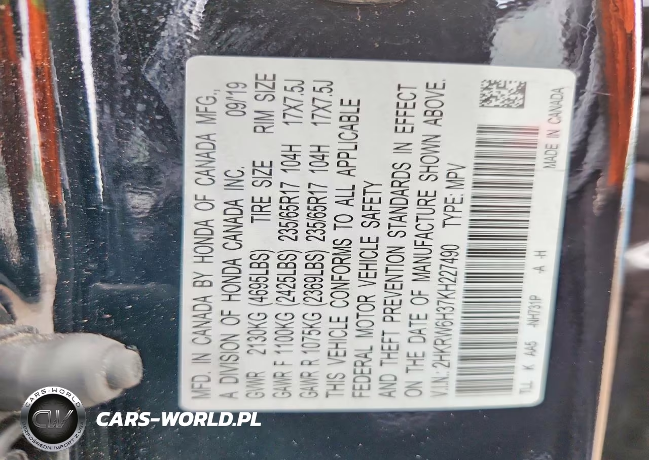 2019 Honda Cr-V Lx VIN:2HKRW6H37KH227490 - 13