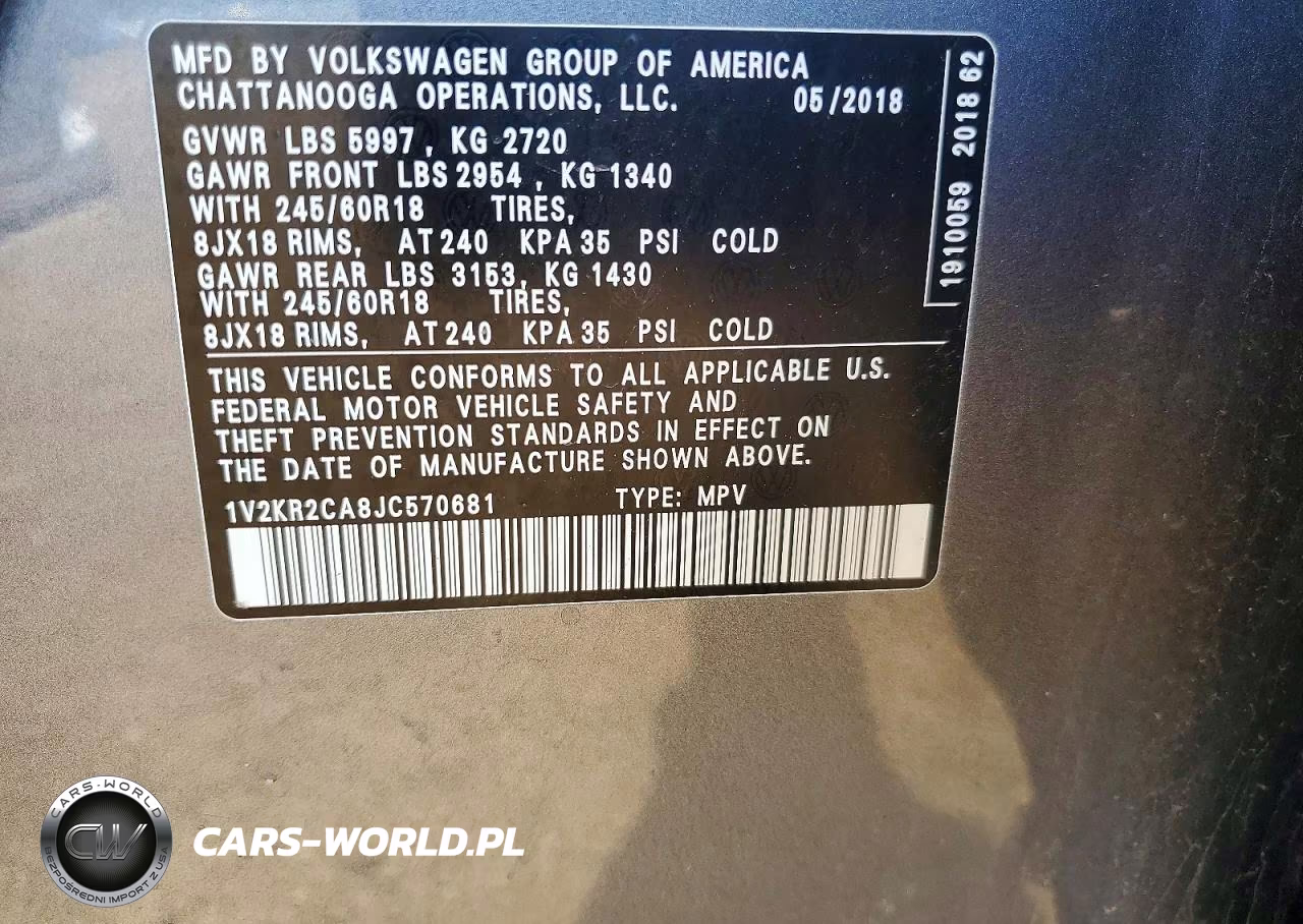 2018 Volkswagen Atlas Se VIN:1V2KR2CA8JC570681 - 14