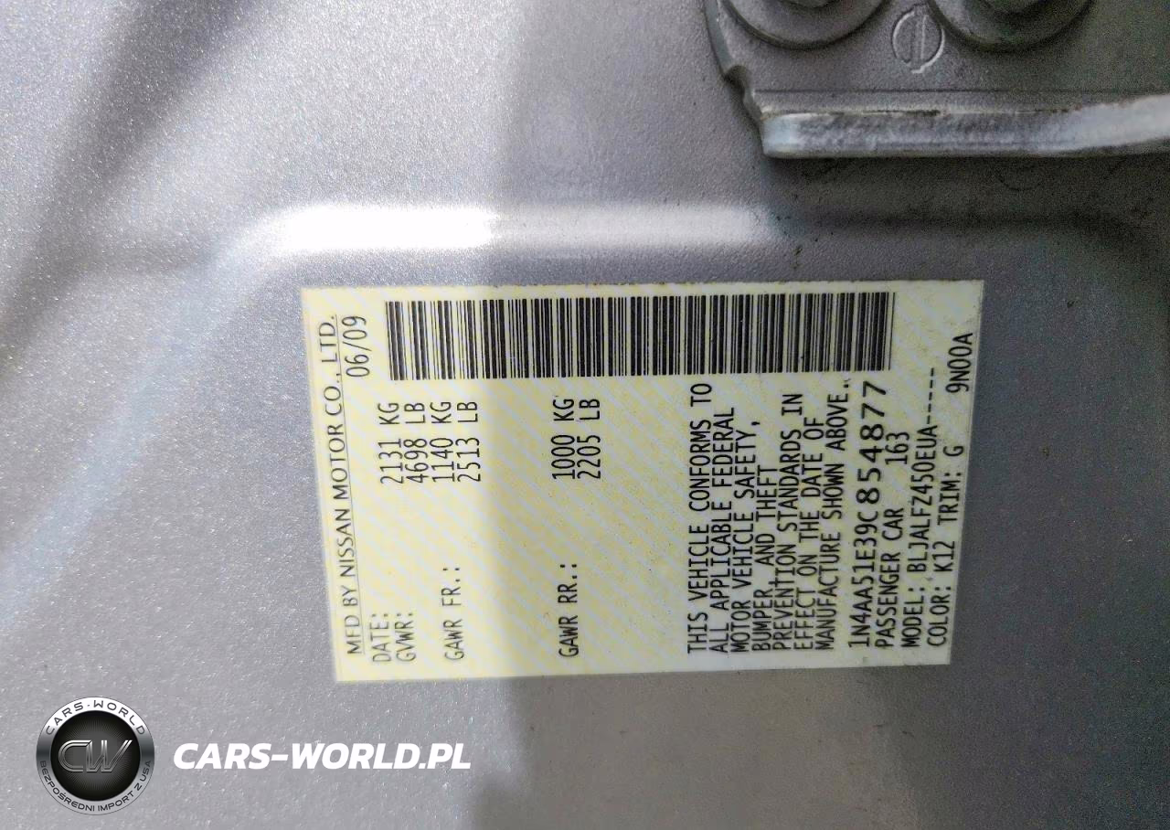 2009 Nissan Maxima 3.5 S VIN:1N4AA51E39C854877 - 12