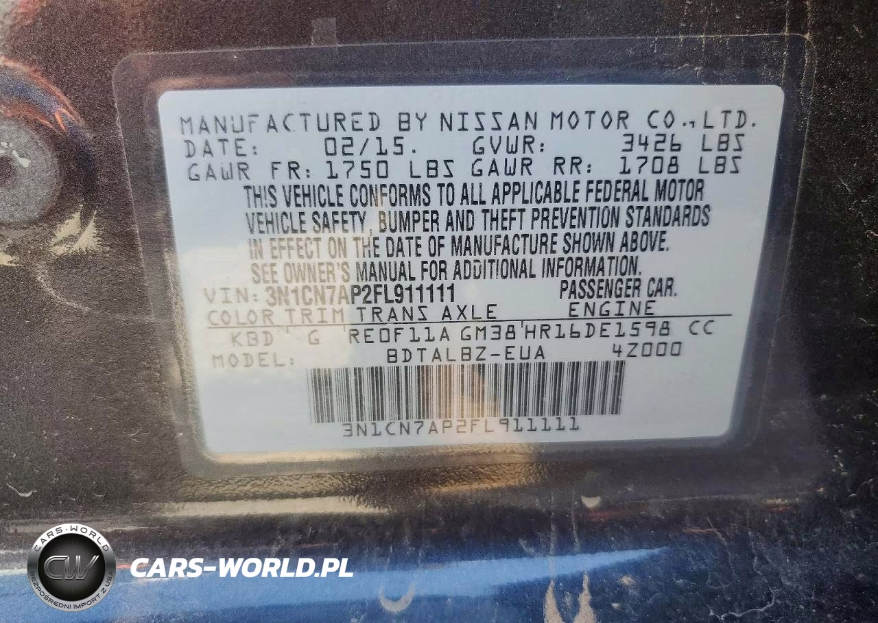 2015 Nissan Versa 1.6 Sv VIN:3N1CN7AP2FL911111 - 12