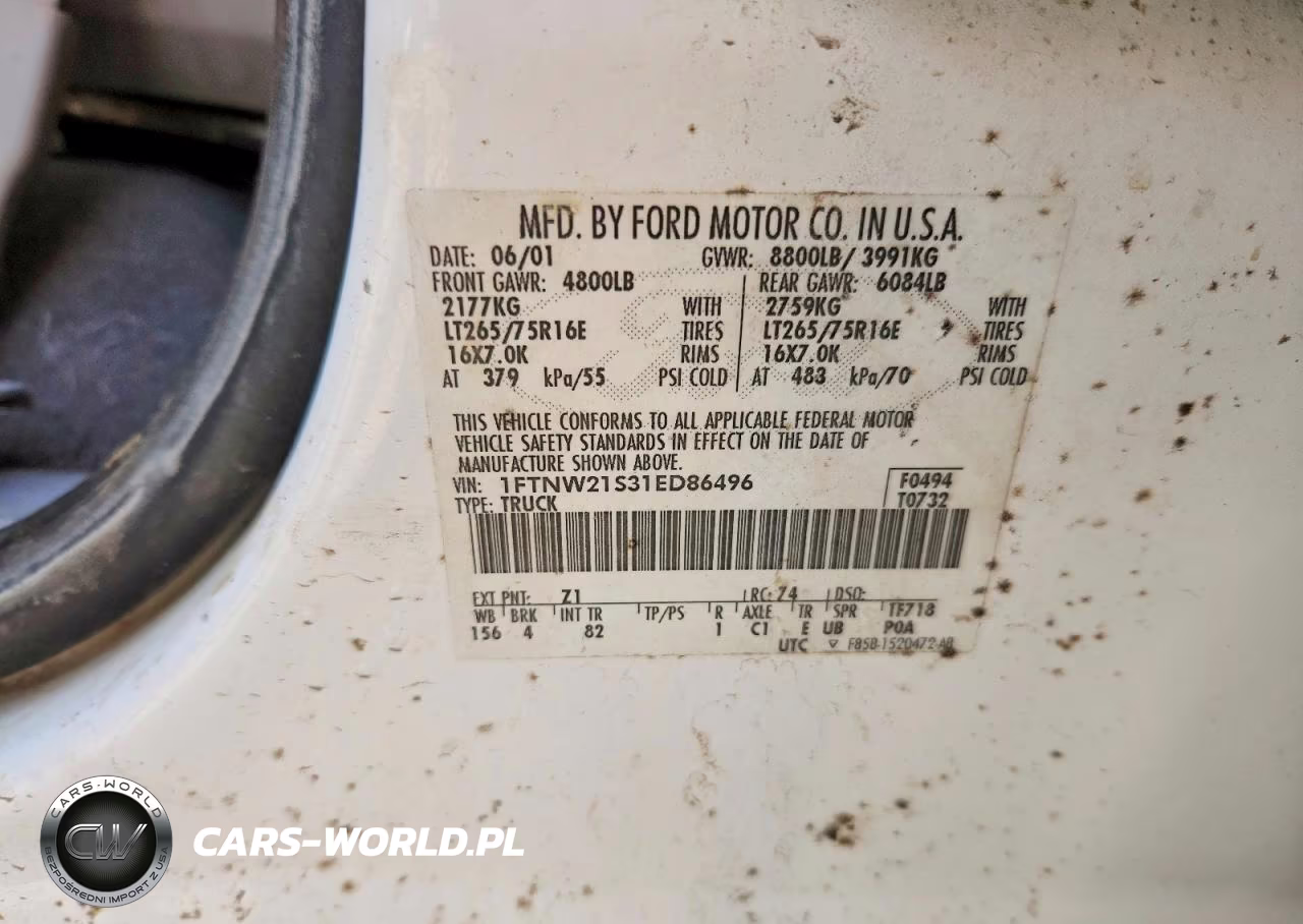 2001 Ford F250 Super Duty VIN:1FTNW21S31ED86496 - 12