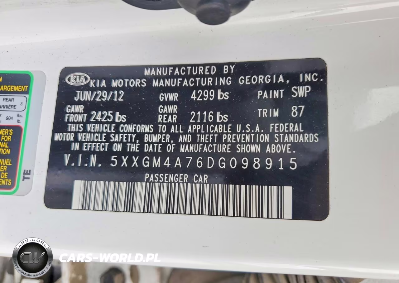 2013 Kia Optima Lx VIN:5XXGM4A76DG098915 - 12